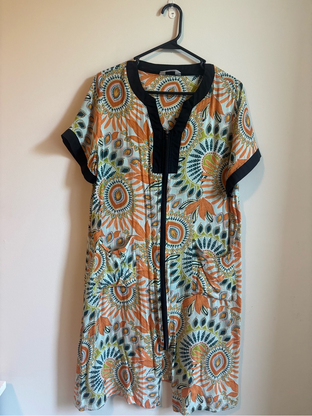 Yozly Women’s Orange Floral Zip-Front Tunic Top